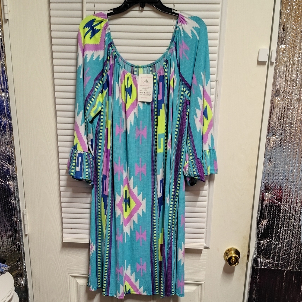 Aztec Long Sleeve Midi Dress